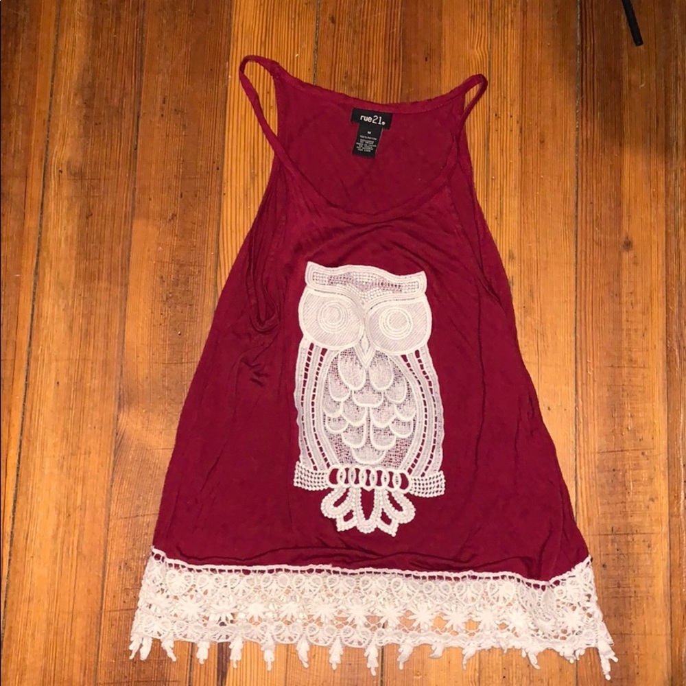 Lace owl halter tank top